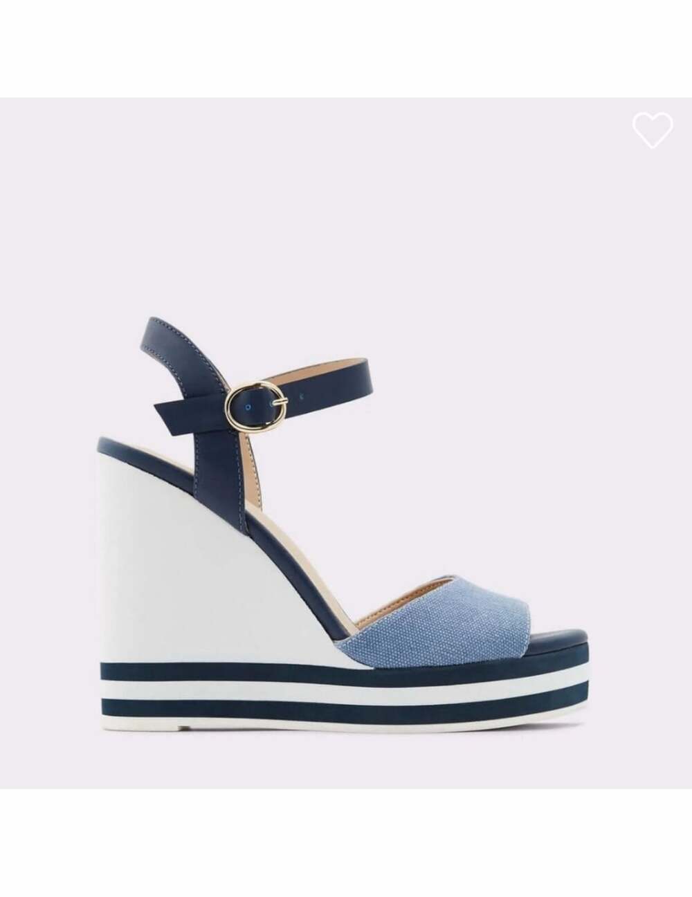Aldo Broa Navy Blue Denim And White Stripe Platform Wedge Sandal - Picture 14 of 16